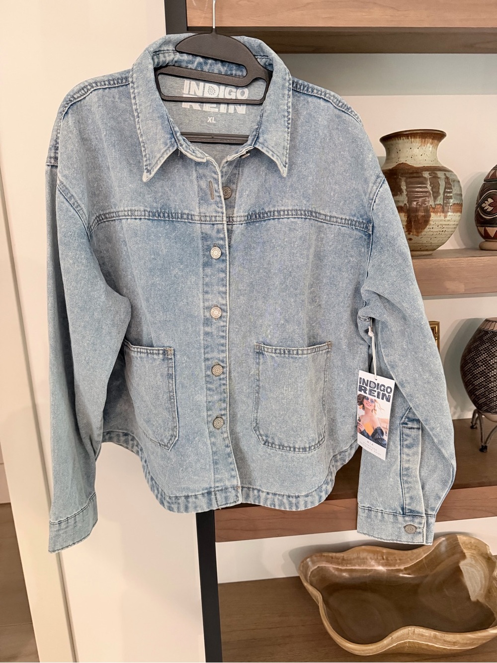 Indigo Rein Light Blue Stonewash Denim Jacket/Boyfriend Shirt
